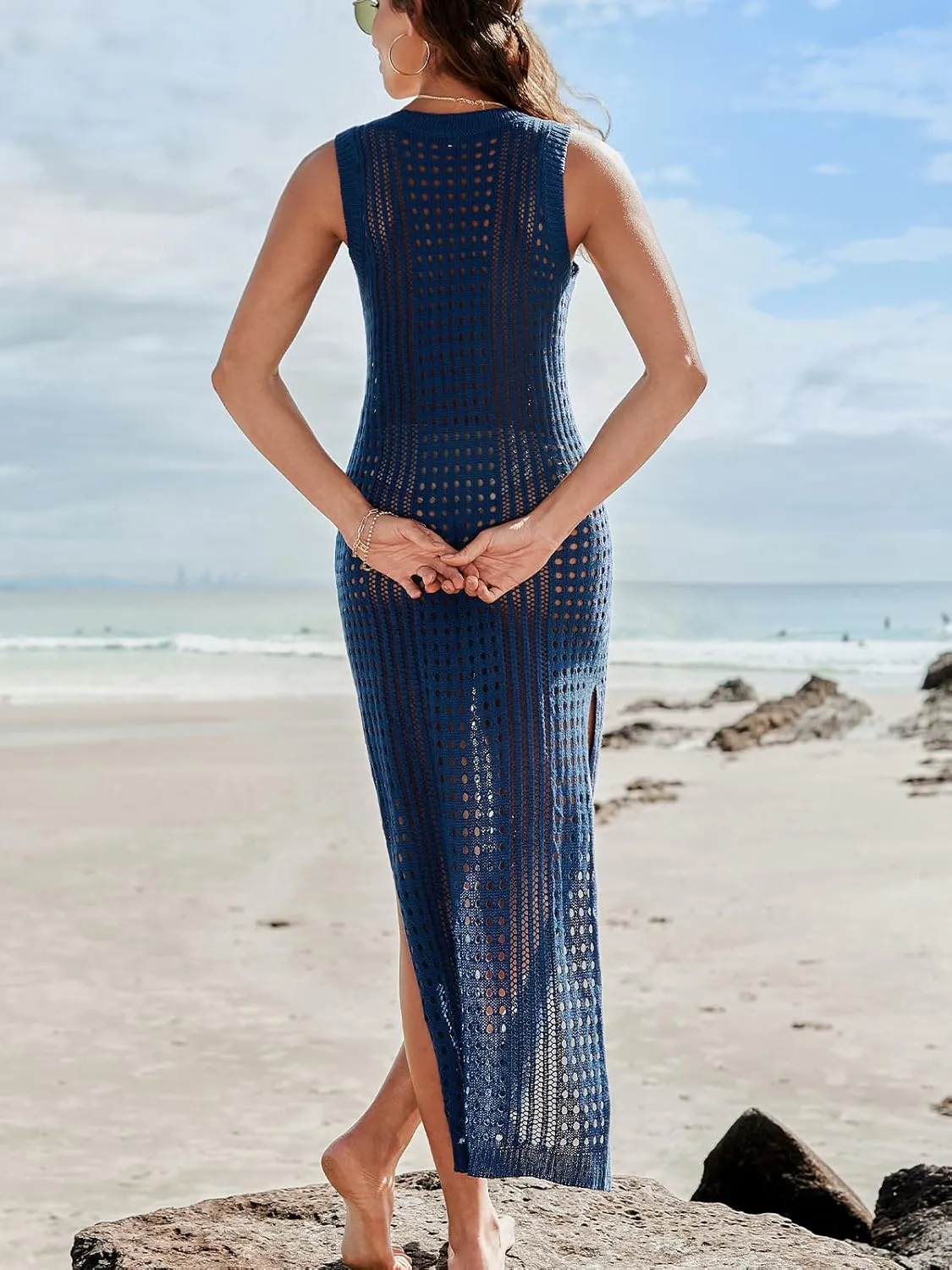 CUPSHE Women Cutout Bodycon Maxi Cover-Up Dress Crew Neck Sleeveless Cover Up Summer