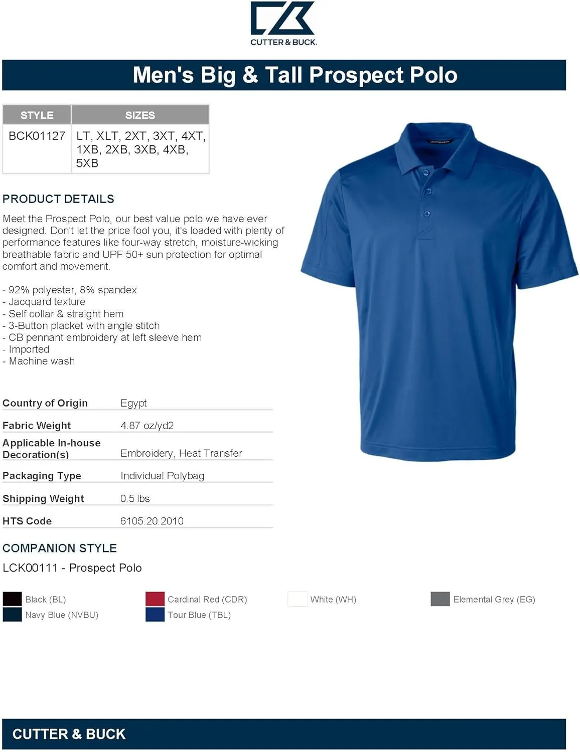 Cutter & Buck Men's Big & Tall Prospect Textured Stretch Polo
