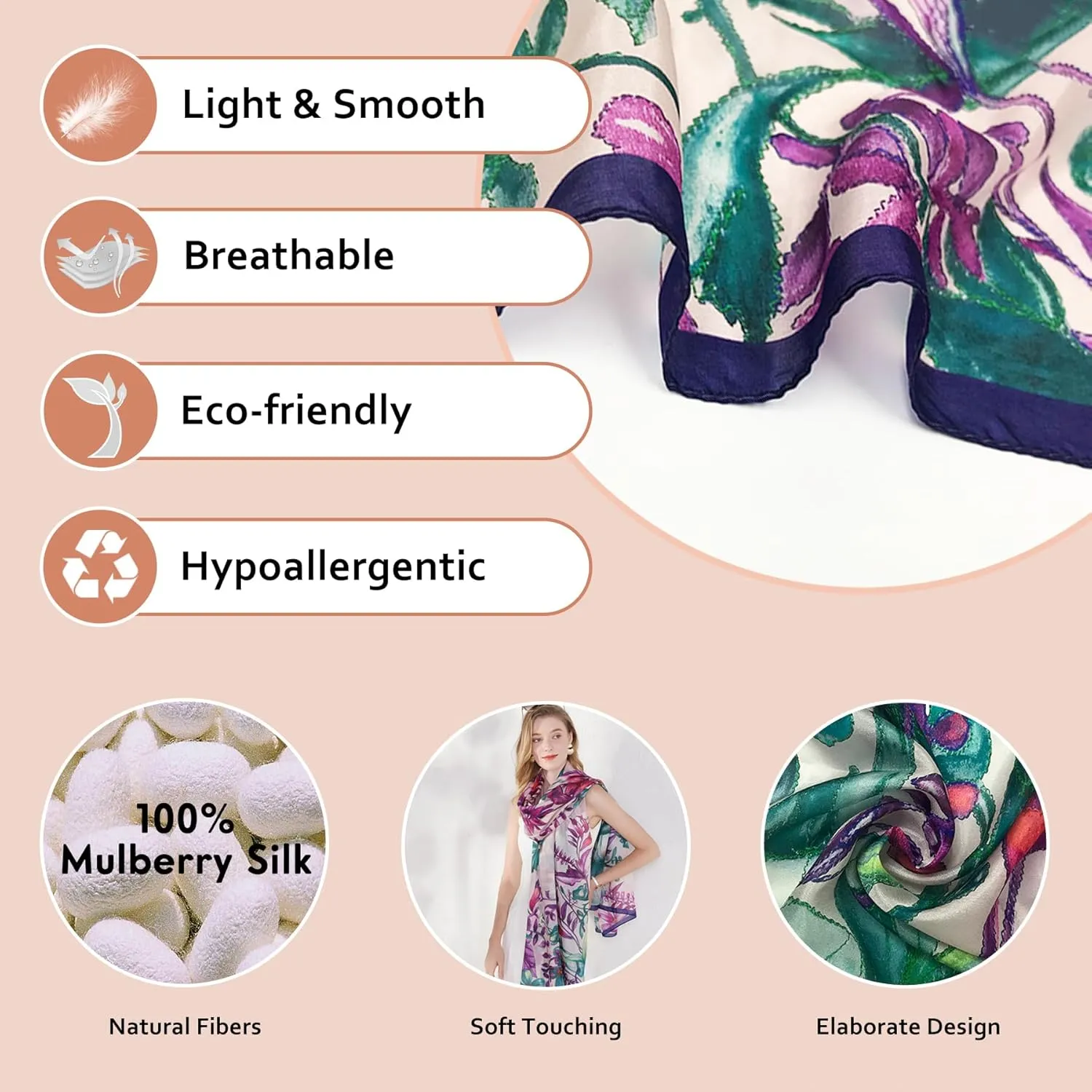 DANA XU 100% Mulberry Satin Silk Summer Travel Scarf Extra Large Women Floral Shawl Oversize Soft Wraps For Evening Dresses
