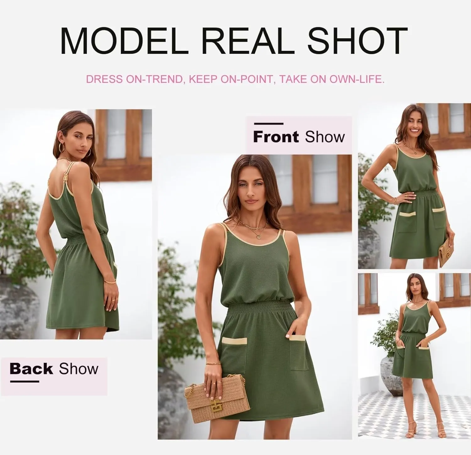 Dokotoo Womens 2025 Beach Dresses Scoop Neck Sleeveless Smocked Empire Waist Mini Dress Sundress with Pockets
