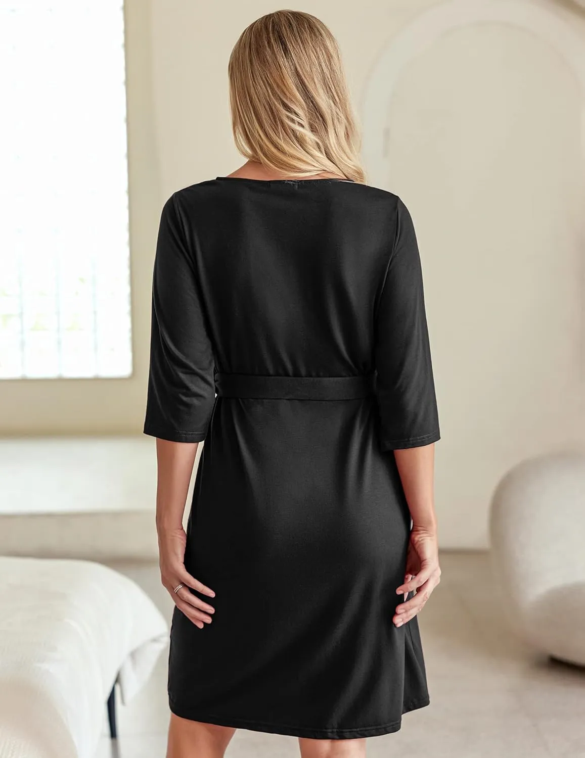Ekouaer Maternity Robe Nursing Robes for Hospital Labor Delivery V Neck Pregnancy Bathrobe Womens Postpartum Nightgown