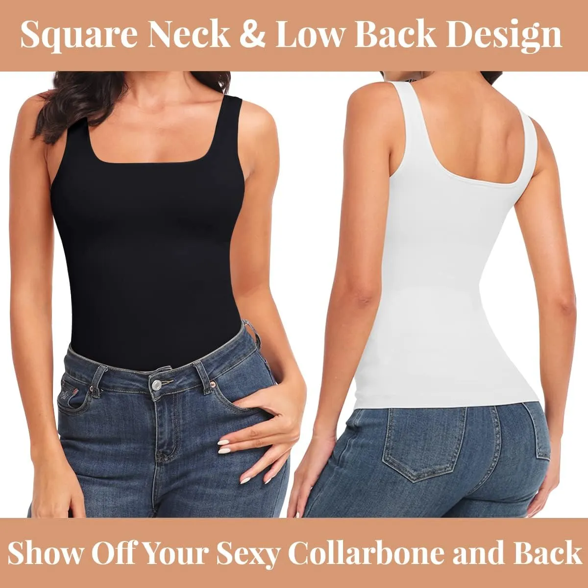 EUYZOU Women Tummy Control Shapewear Tank Tops Seamless Square Neck Compression Tops Slimming Body Shaper Camisole