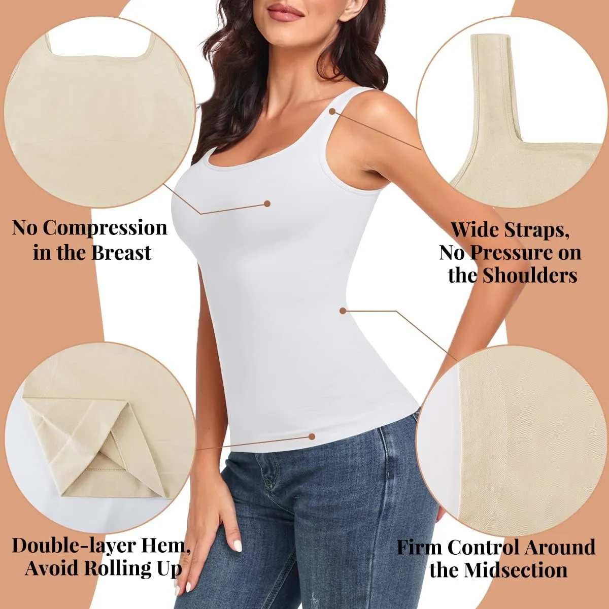 EUYZOU Women Tummy Control Shapewear Tank Tops Seamless Square Neck Compression Tops Slimming Body Shaper Camisole