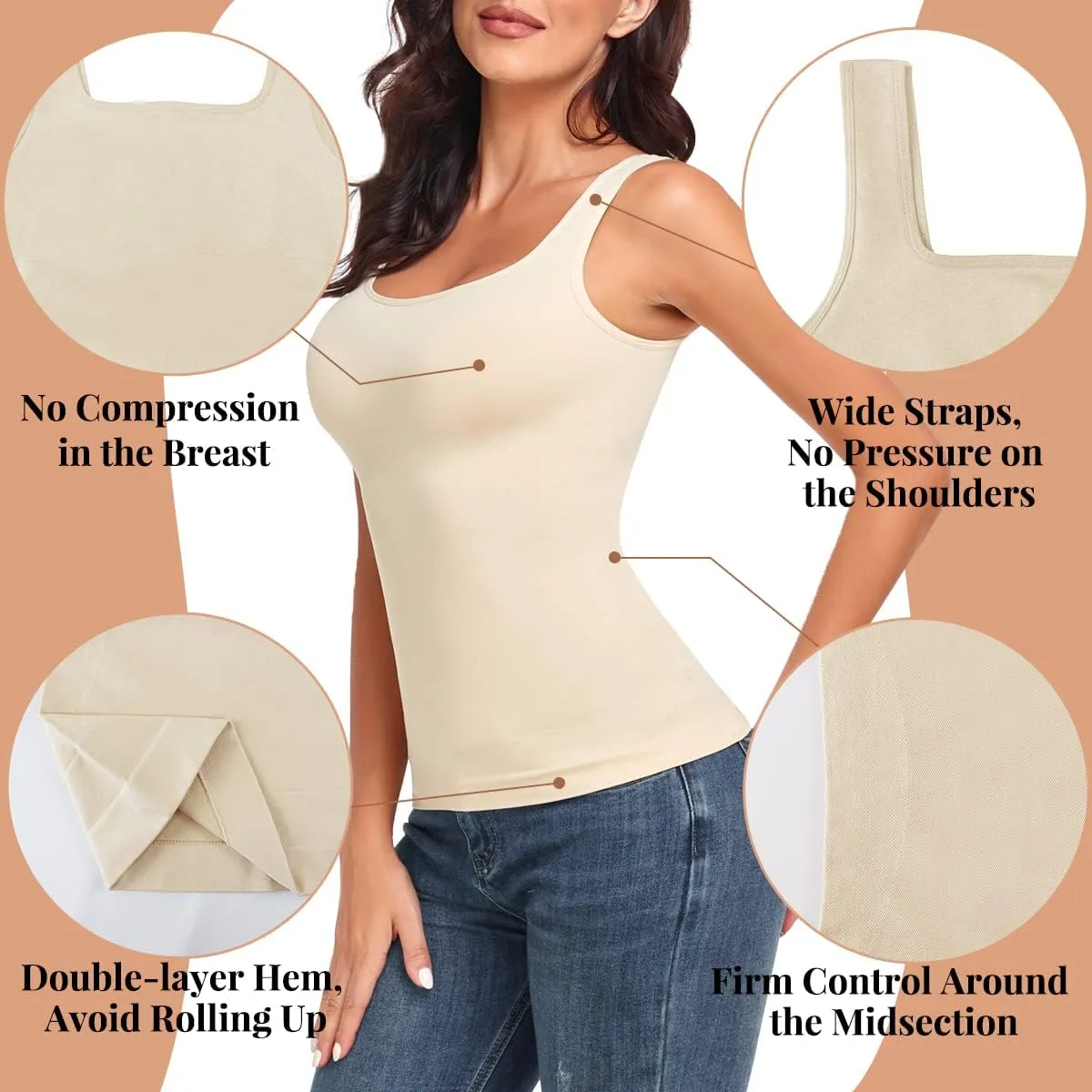 EUYZOU Women Tummy Control Shapewear Tank Tops Seamless Square Neck Compression Tops Slimming Body Shaper Camisole