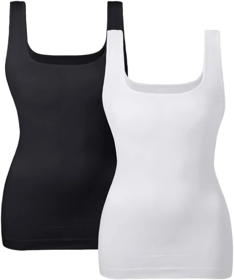EUYZOU Women Tummy Control Shapewear Tank Tops Seamless Square Neck Compression Tops Slimming Body Shaper Camisole