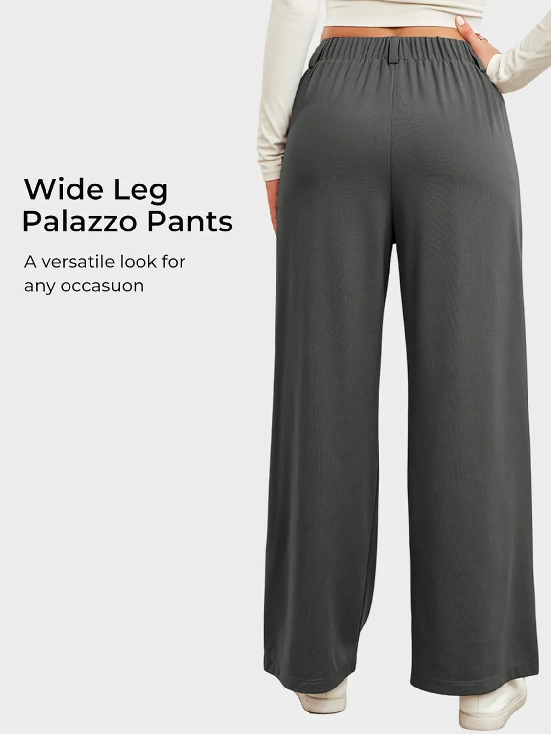 EVALESS Women's Wide Leg Pants Elastic High Waisted Waffle Knit Casual Palazzo Pants Trousers with Pockets