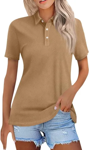 FQZWONG Polo Shirts for Women 2025 Summer Tops Dressy Casual Ladies Button Down Blouses Trendy Short Sleeve Tshirts Clothes