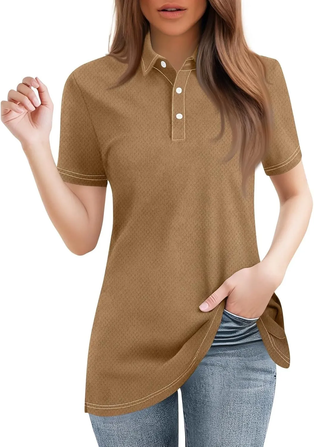 FQZWONG Polo Shirts for Women 2025 Summer Tops Dressy Casual Ladies Button Down Blouses Trendy Short Sleeve Tshirts Clothes