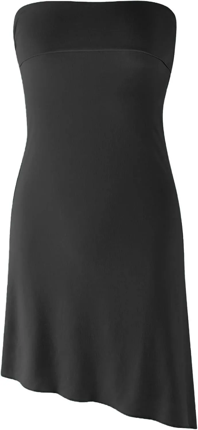 HYPERFIRE Women's Summer Strapless Tube Mini Dress Asymmetrical Slit Cut Out Back Dresses Cocktail