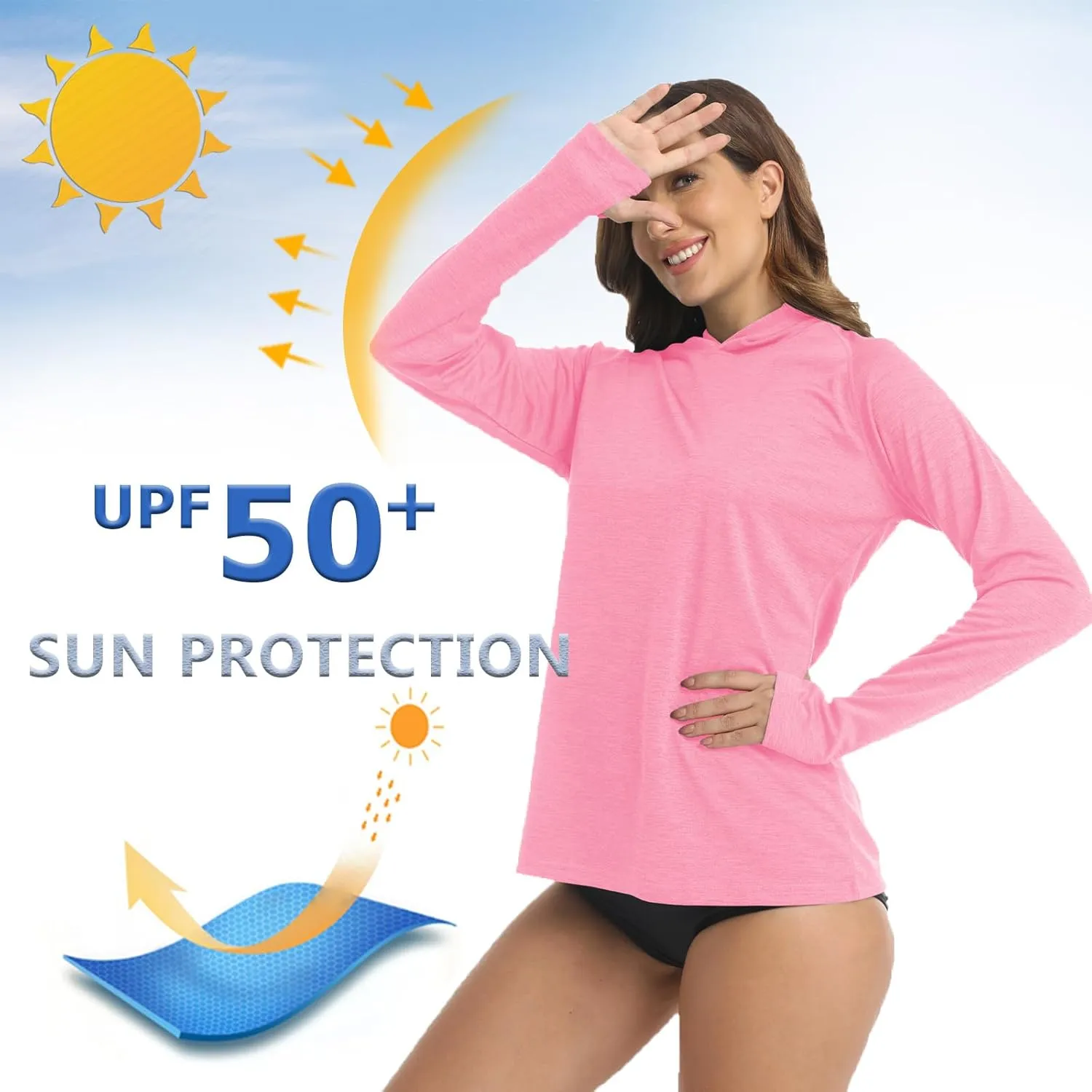 KEFITEVD Womens UPF 50  Sun Protection Hoodies UV Long Sleeve Shirts Lightweight Quick Dry Tops Hiking Fishing