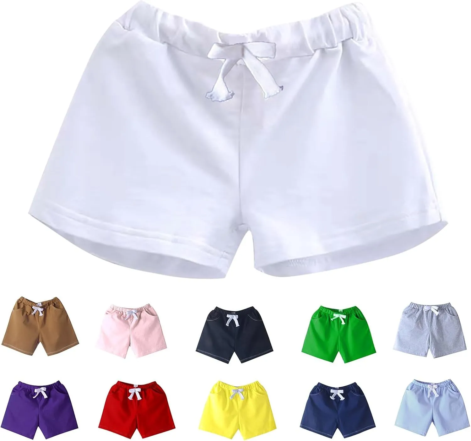 Kids Cotton Shorts Casual Preppy Shorts Solid Color School Uniform Elastic Waist Relaxed Fit Summer Wear with Pockets