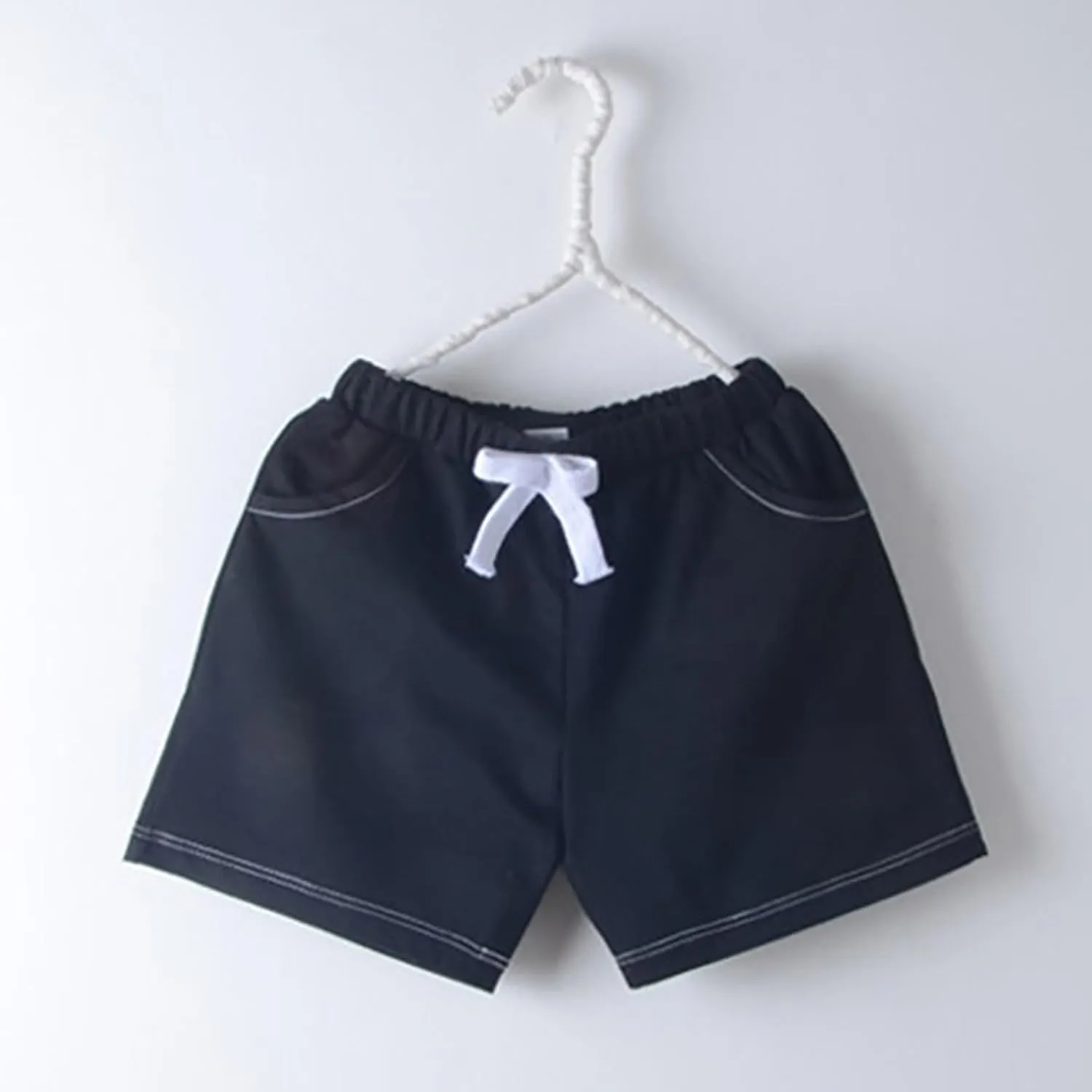 Kids Cotton Shorts Casual Preppy Shorts Solid Color School Uniform Elastic Waist Relaxed Fit Summer Wear with Pockets