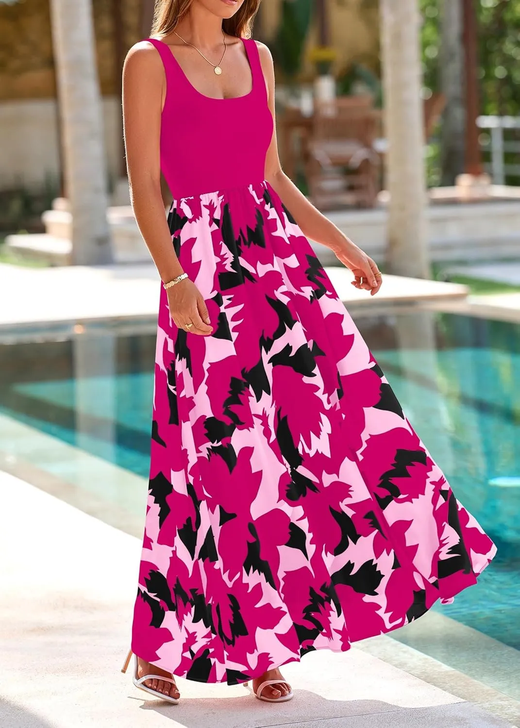 KIRUNDO Women Summer Sleeveless Boho Floral Maxi Dress 2025 Scoop Neck Tank A Line Flowy Beach Vacation Resort Wear Sundress