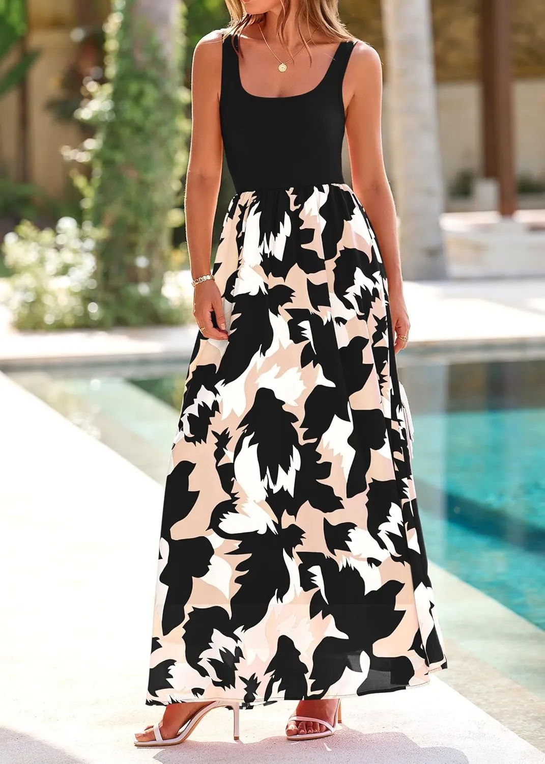 KIRUNDO Women Summer Sleeveless Boho Floral Maxi Dress 2025 Scoop Neck Tank A Line Flowy Beach Vacation Resort Wear Sundress