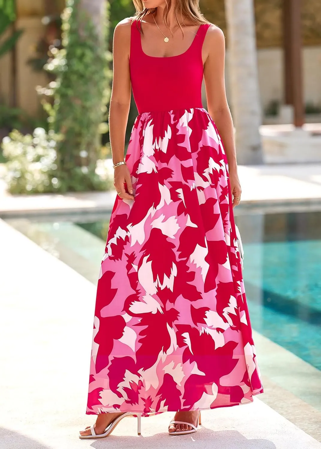 KIRUNDO Women Summer Sleeveless Boho Floral Maxi Dress 2025 Scoop Neck Tank A Line Flowy Beach Vacation Resort Wear Sundress