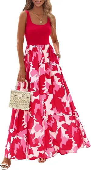 KIRUNDO Women Summer Sleeveless Boho Floral Maxi Dress 2025 Scoop Neck Tank A Line Flowy Beach Vacation Resort Wear Sundress