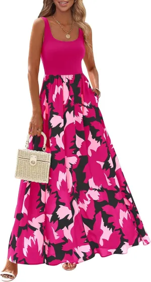 KIRUNDO Women Summer Sleeveless Boho Floral Maxi Dress 2025 Scoop Neck Tank A Line Flowy Beach Vacation Resort Wear Sundress