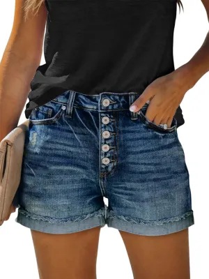 KISSMODA Denim Shorts Women Trendy Button Summer Cut Off Short Womens Jean Shorts High Waisted Denim Hot Ripped Shorts