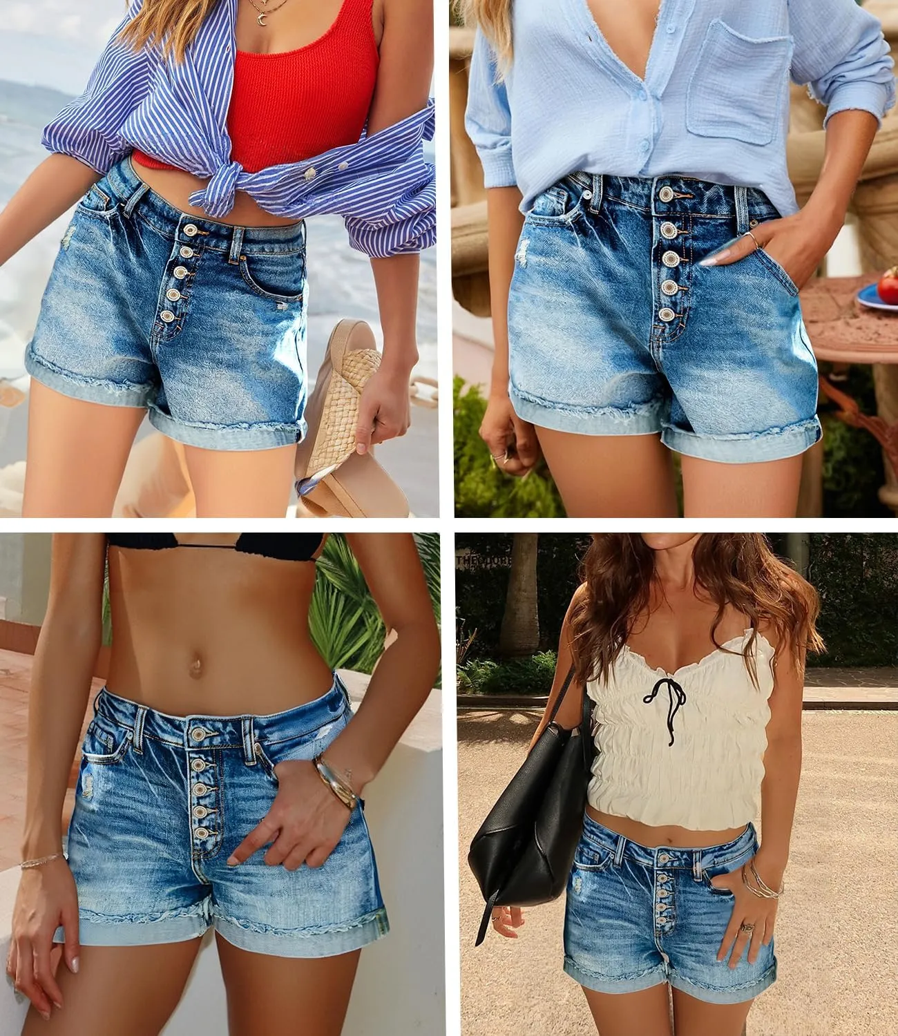 KISSMODA Denim Shorts Women Trendy Button Summer Cut Off Short Womens Jean Shorts High Waisted Denim Hot Ripped Shorts