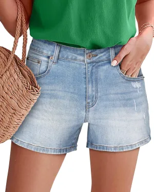 KISSMODA Denim Shorts Women Trendy Button Summer Cut Off Short Womens Jean Shorts High Waisted Denim Hot Ripped Shorts