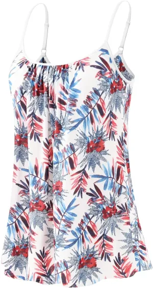 Kniffi Womens Camisole Tank Top Built in Bra Cami Pleated Loose Fit Camisole Adjustable Strap S-XXXXL