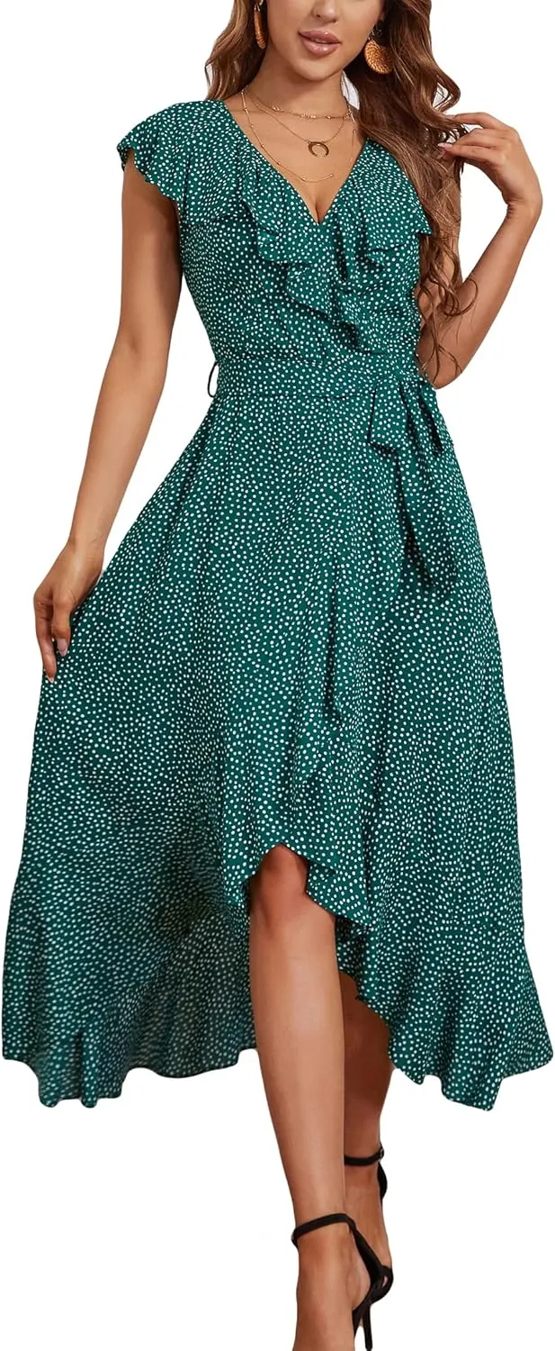 Kormei Womens Sleeveless Scoop Neck Floral High Low Split Party Long Maxi Dress