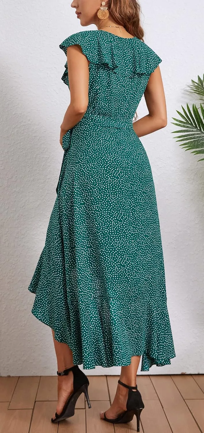 Kormei Womens Sleeveless Scoop Neck Floral High Low Split Party Long Maxi Dress