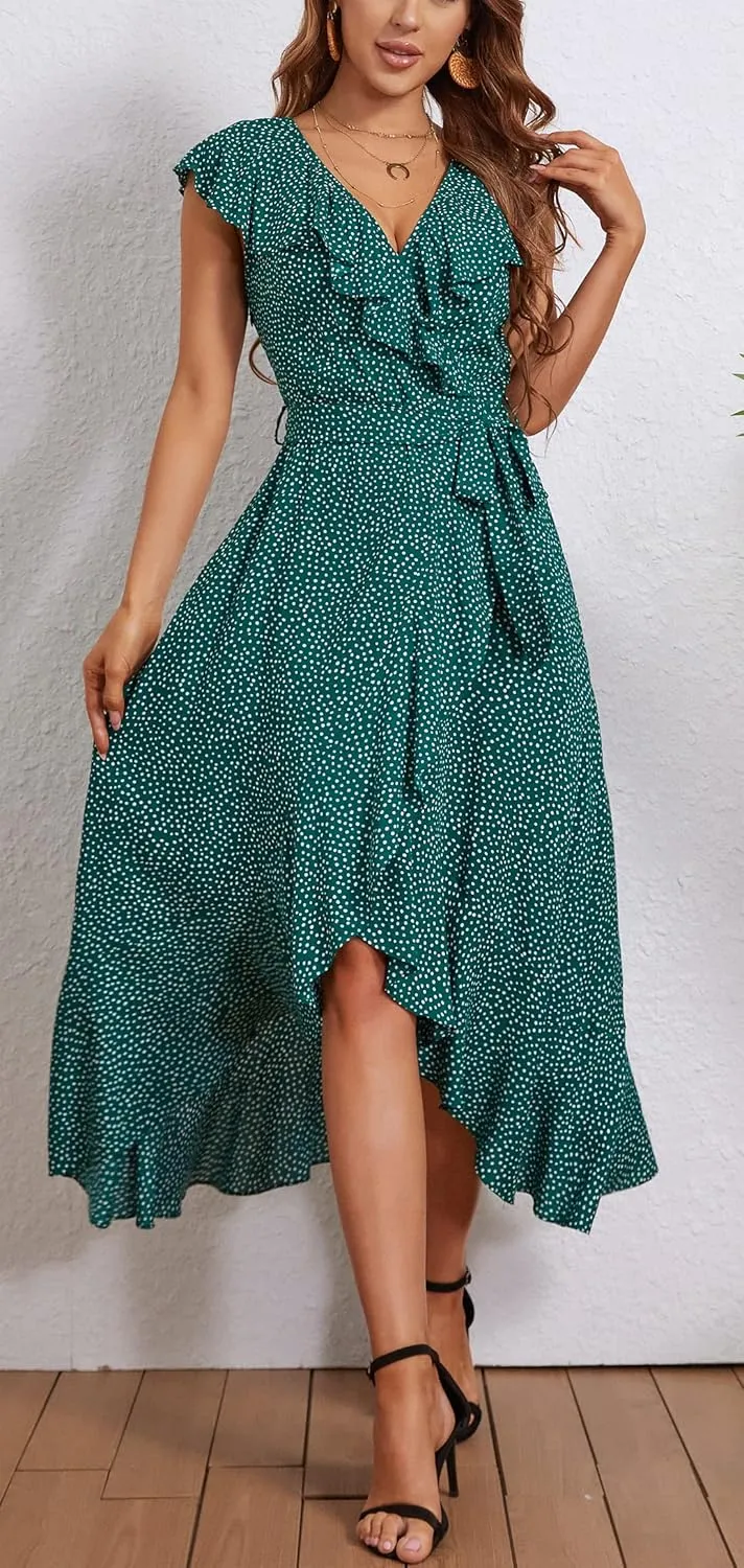 Kormei Womens Sleeveless Scoop Neck Floral High Low Split Party Long Maxi Dress