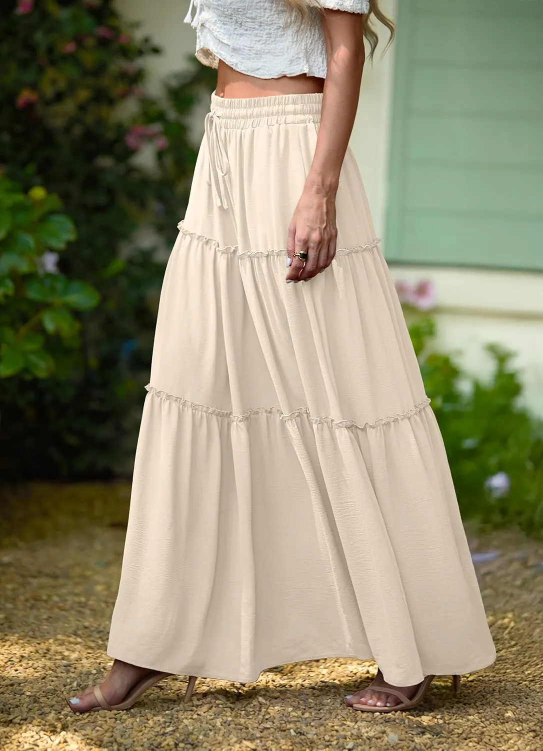 Lepunuo Womens Casual Boho High Waisted Flowy Maxi Skirts Trendy Floral Cute Long Skirts with Pockets