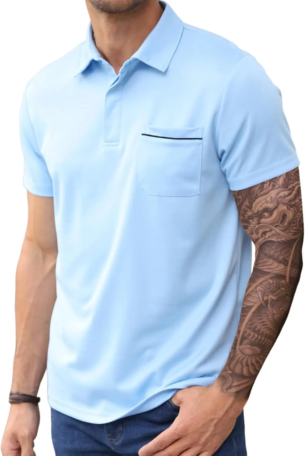 Lexiart Mens Athletic Golf Polo Shirts - Short Sleeve Workout Polos Quick Dry T-Shirt