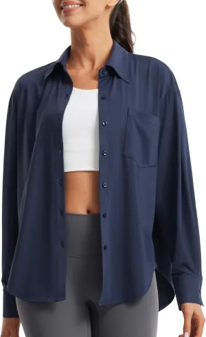 Libin Women's UPF 50  Long Sleeve UV Sun Protection Shirts Quick Dry Button Down Dress Swim Beach Cover Up for Hiking Fishing