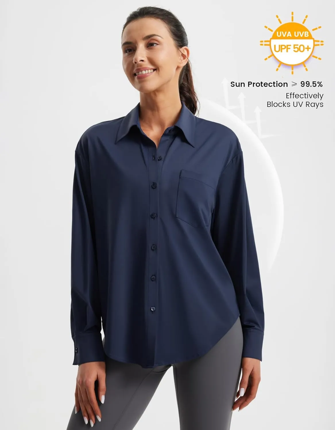 Libin Women's UPF 50  Long Sleeve UV Sun Protection Shirts Quick Dry Button Down Dress Swim Beach Cover Up for Hiking Fishing