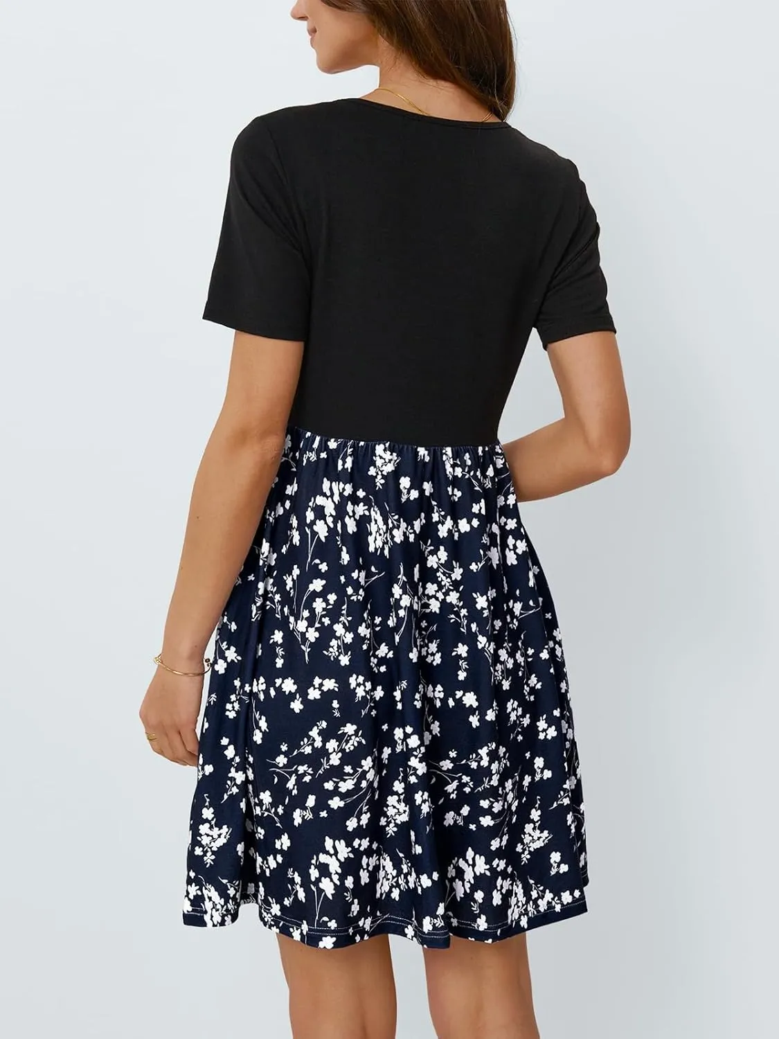 LILLUSORY Womens Scoop Neck Short Sleeve Floral Mini Dress with Pockets