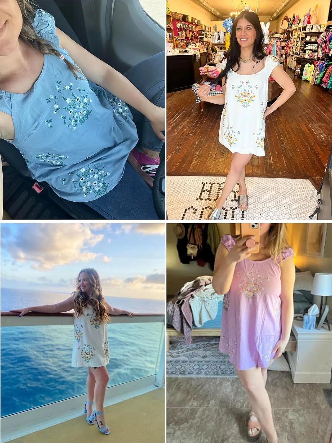 Linen Mini Cute Dress Women Floral Embroidered Dress with Crew Neck and Sleeveless Casual Guest Vintage Dresses