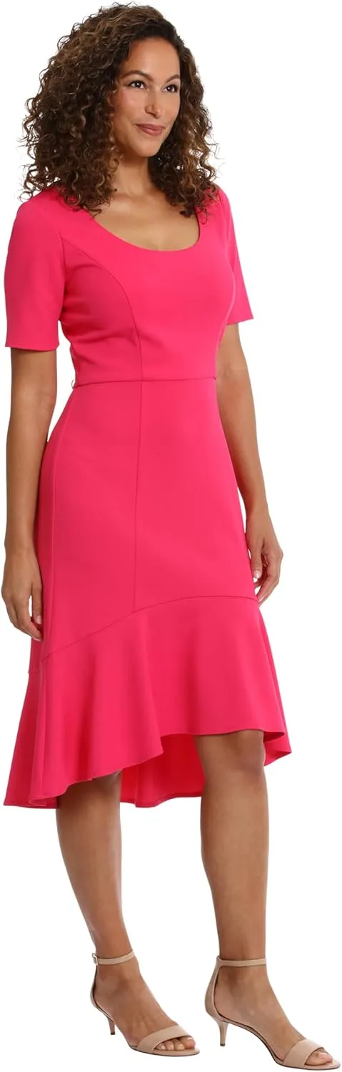 London Times Versatile Scoop Neck High-Low Flounce Hem Womens Dresses
