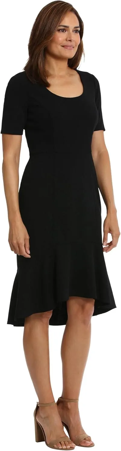 London Times Versatile Scoop Neck High-Low Flounce Hem Womens Dresses