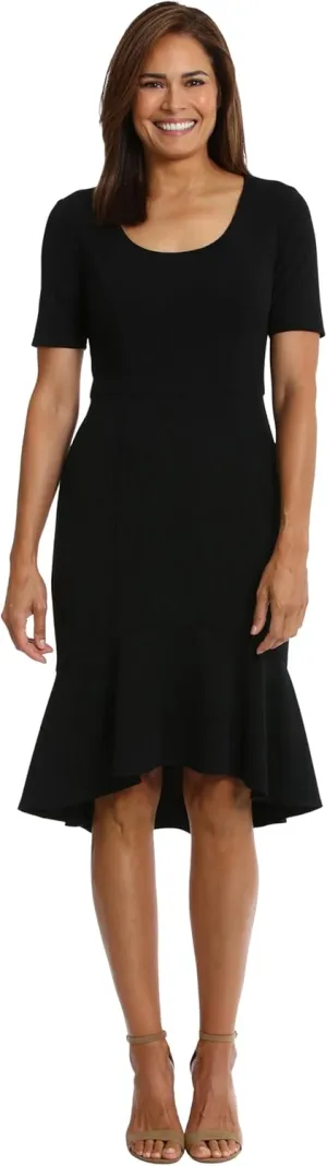 London Times Versatile Scoop Neck High-Low Flounce Hem Womens Dresses