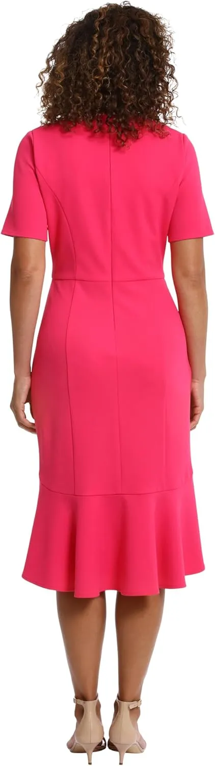 London Times Versatile Scoop Neck High-Low Flounce Hem Womens Dresses