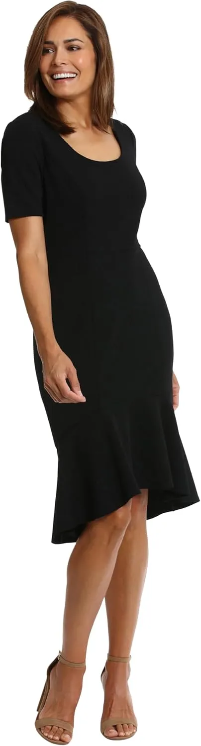 London Times Versatile Scoop Neck High-Low Flounce Hem Womens Dresses