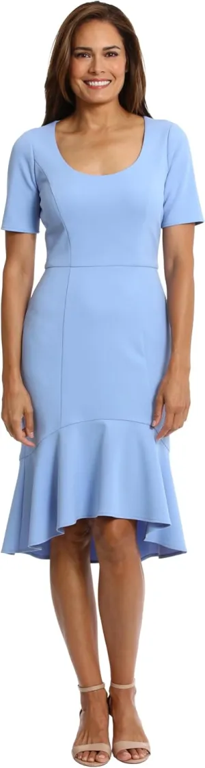 London Times Versatile Scoop Neck High-Low Flounce Hem Womens Dresses