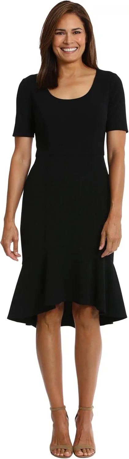 London Times Versatile Scoop Neck High-Low Flounce Hem Womens Dresses