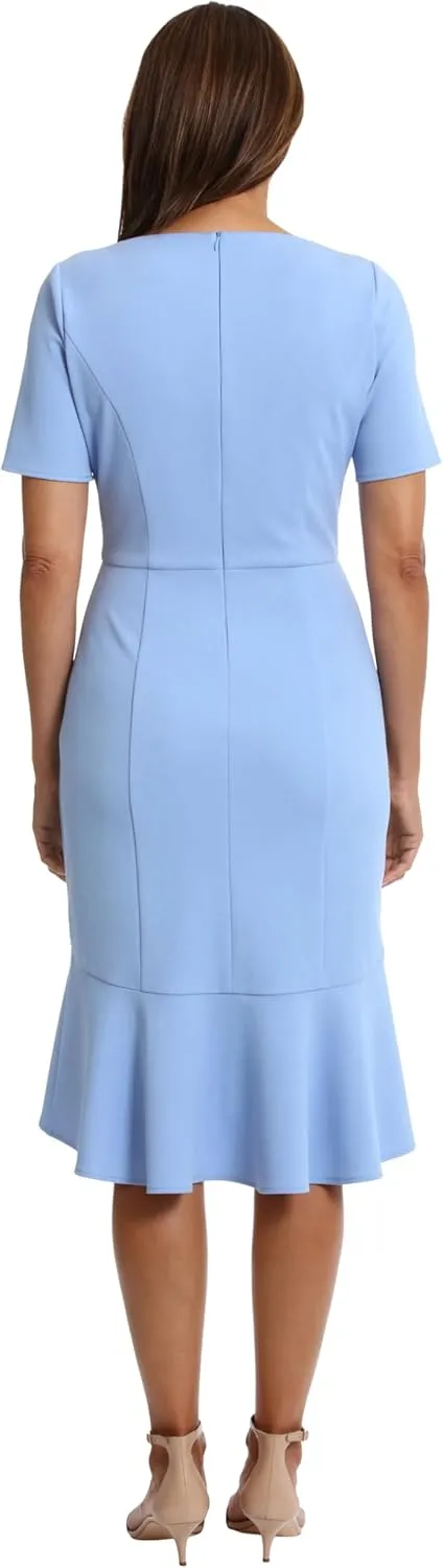 London Times Versatile Scoop Neck High-Low Flounce Hem Womens Dresses