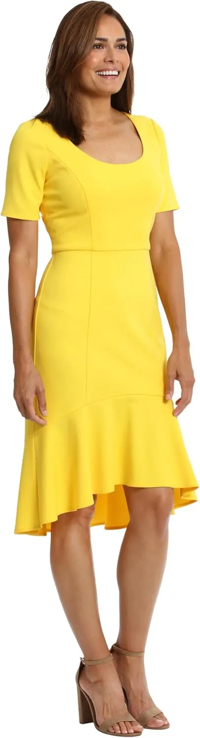 London Times Versatile Scoop Neck High-Low Flounce Hem Womens Dresses