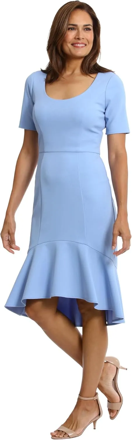 London Times Versatile Scoop Neck High-Low Flounce Hem Womens Dresses