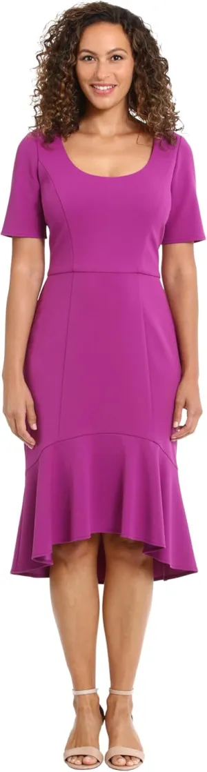 London Times Versatile Scoop Neck High-Low Flounce Hem Womens Dresses