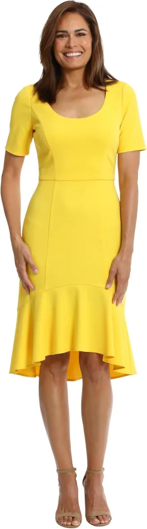 London Times Versatile Scoop Neck High-Low Flounce Hem Womens Dresses