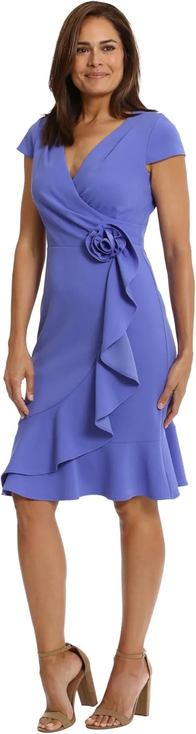 London Times Women's Feminine Ageless Surplice V-Neck Faux Wrap Ruffle Dress Office Event Shower Guest of
