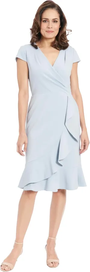 London Times Women's Feminine Ageless Surplice V-Neck Faux Wrap Ruffle Dress Office Event Shower Guest of