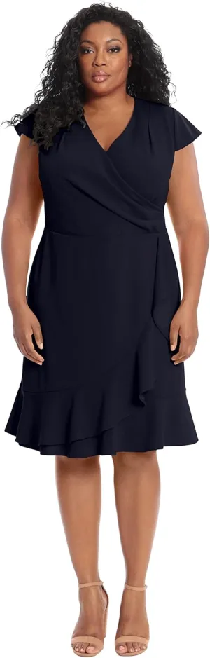 London Times Women's Feminine Ageless Surplice V-Neck Faux Wrap Ruffle Dress Office Event Shower Guest of