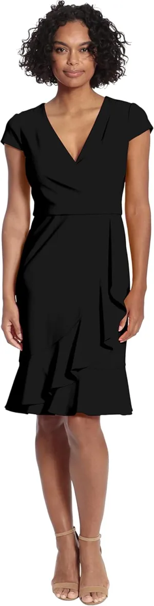 London Times Women's Feminine Ageless Surplice V-Neck Faux Wrap Ruffle Dress Office Event Shower Guest of